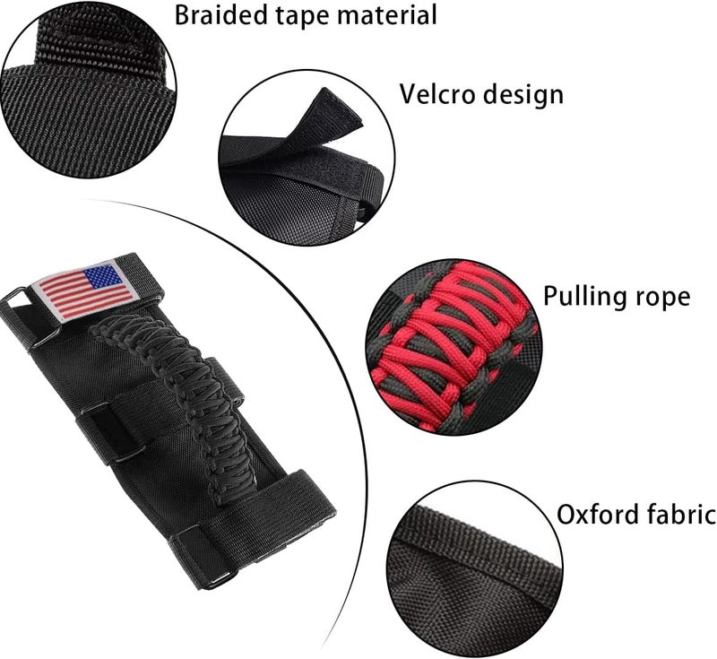 HZEL 4PCS Roll Bar Grab Handles, Oxford Cloth Upgrade Metal Buckle Paracord Grip Handles, Durable and Strong Car Accessories, Compatible with Wrangler JL, JLU, JT, JK, JKU, TJ, LJ and YJ (Black) - Image 2